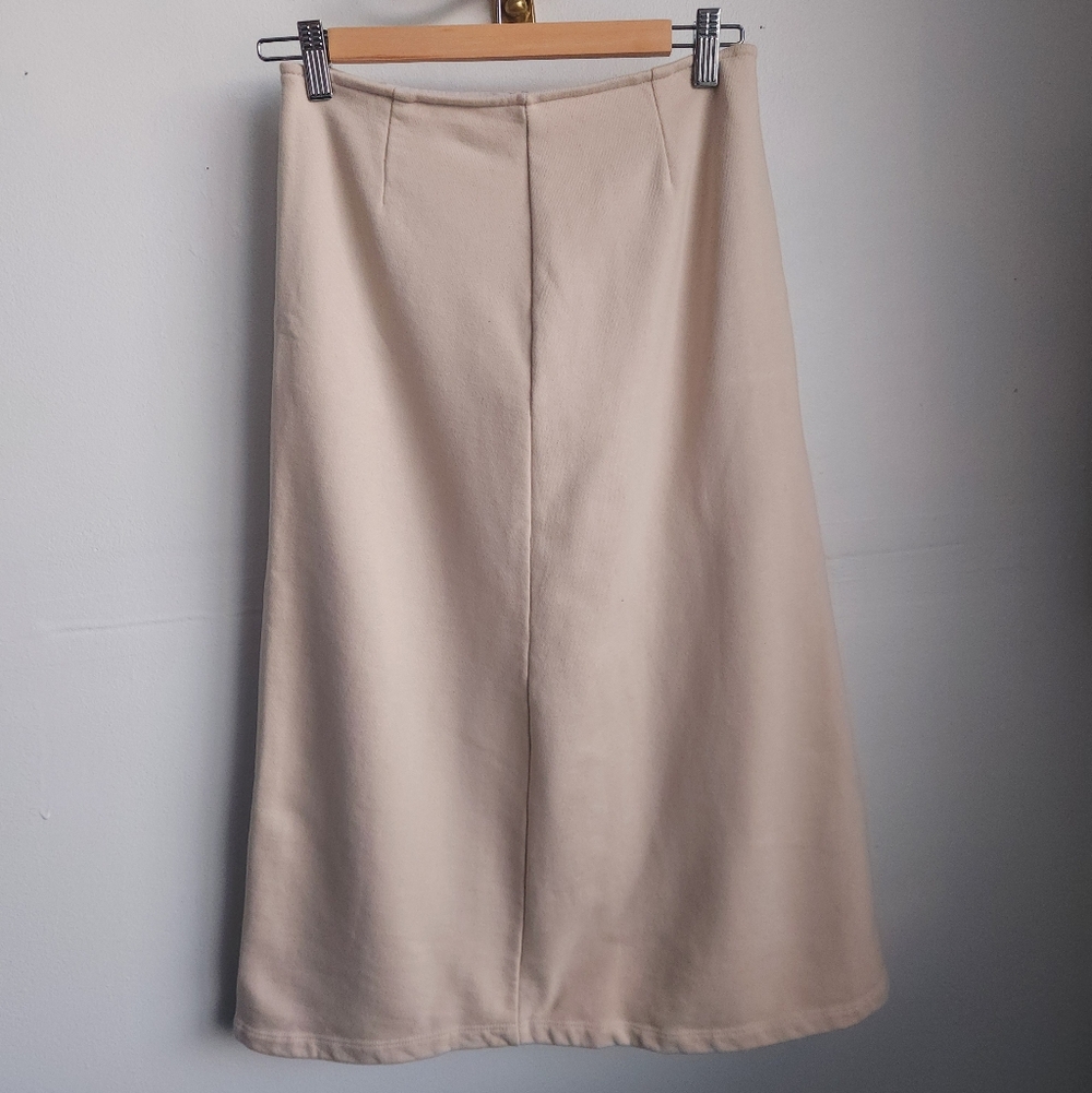 Beige Midi‎ Skirt Womens Small Terry Cloth Lined Zip Detail Neutral Minimalist
